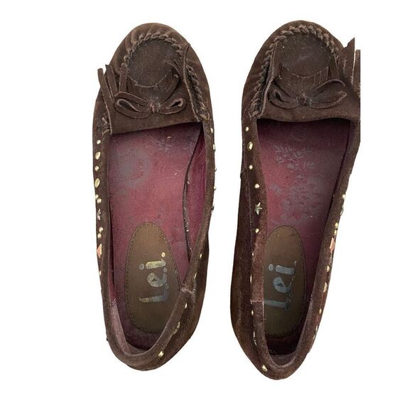 L.E.I. Fallon Leather Moccasin Slippers Shoes Fringe Studded Boho Bohemian - Picture 3 of 6